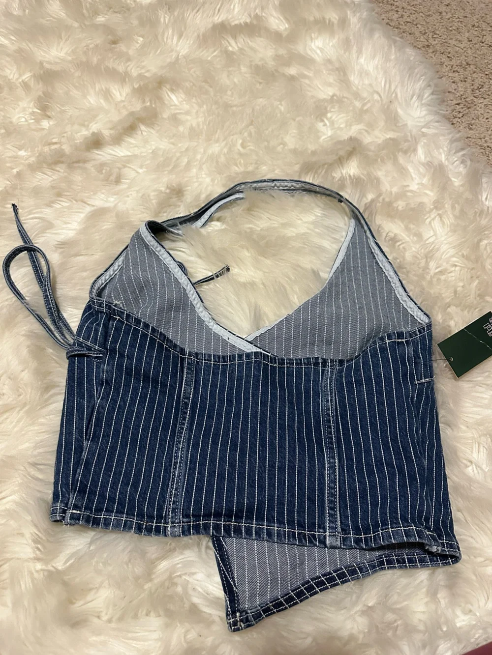 wild fable Blue and White Pinstripe Wrap Halter Top - Picture 2 of 3